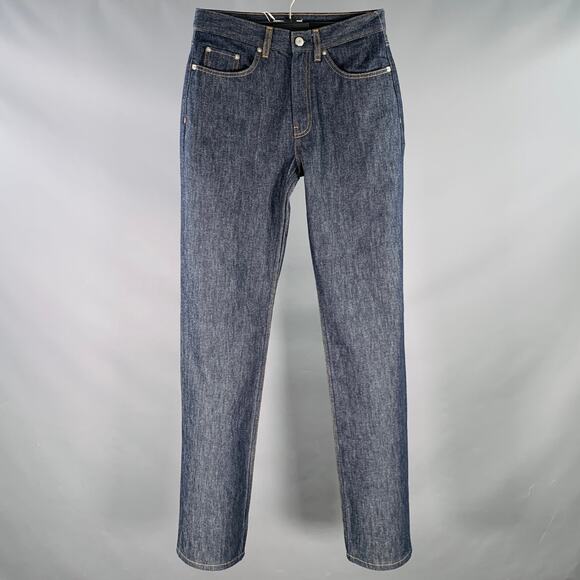 HELMUT LANG 27 Mid Rise Slim Indigo Contrast Stitch Cotton Slim Straight Jeans - Picture 1 of 5